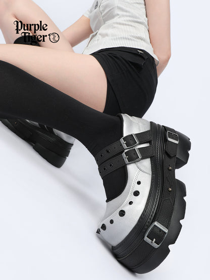Cyberpunk Style Silver Mary Jane Platform Shoes【s0000017338】