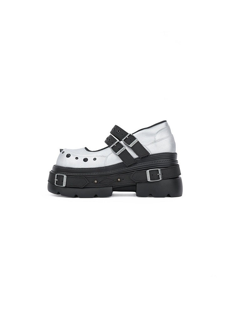 Cyberpunk Style Silver Mary Jane Platform Shoes【s0000017338】