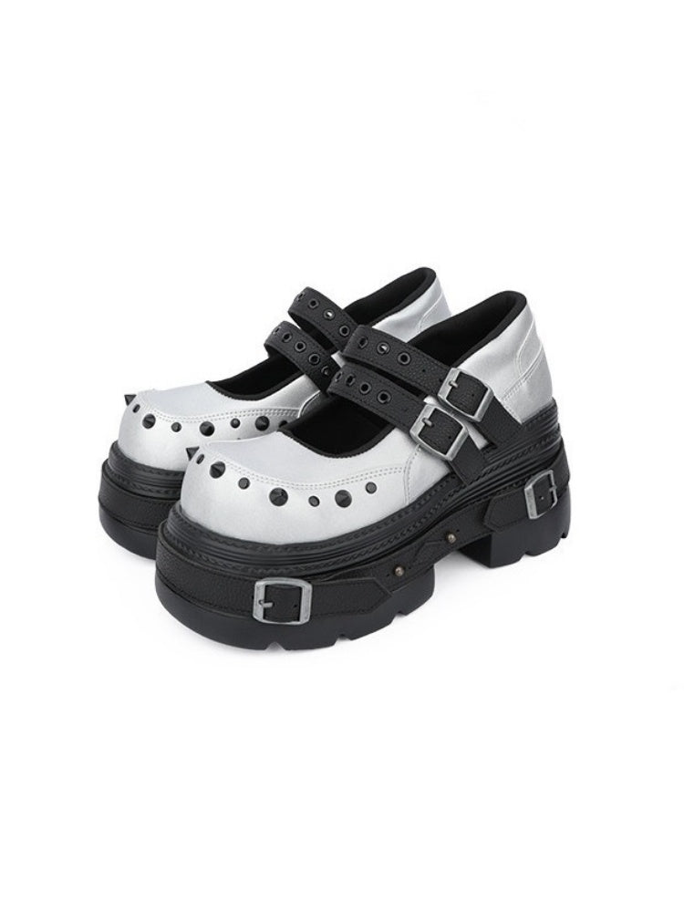 Cyberpunk Style Silver Mary Jane Platform Shoes【s0000017338】