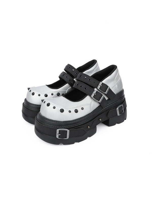 Cyberpunk Style Silver Mary Jane Platform Shoes【s0000017338】