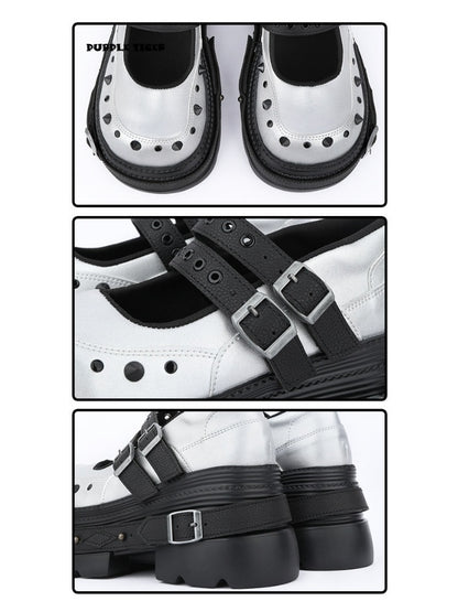 Cyberpunk Style Silver Mary Jane Platform Shoes【s0000017338】