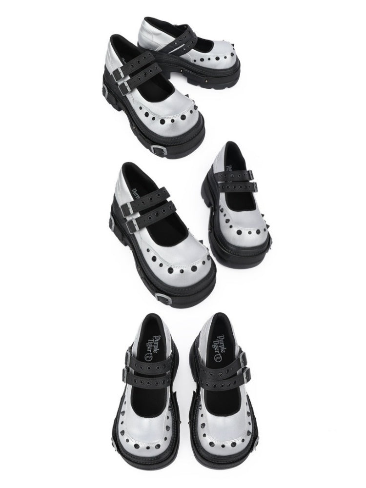 Cyberpunk Style Silver Mary Jane Platform Shoes【s0000017338】