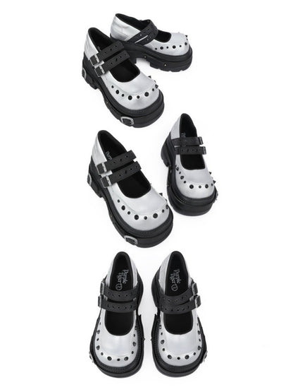 Cyberpunk Style Silver Mary Jane Platform Shoes【s0000017338】