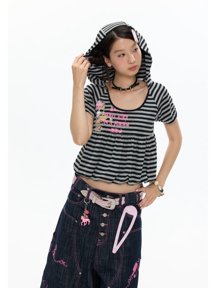 Jellyfish Stripe Hoodie T-Shirt【s0000017341】