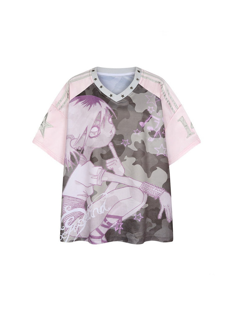 Camouflage V-Neck Loose Short-Sleeve T-Shirt【s0000017345】