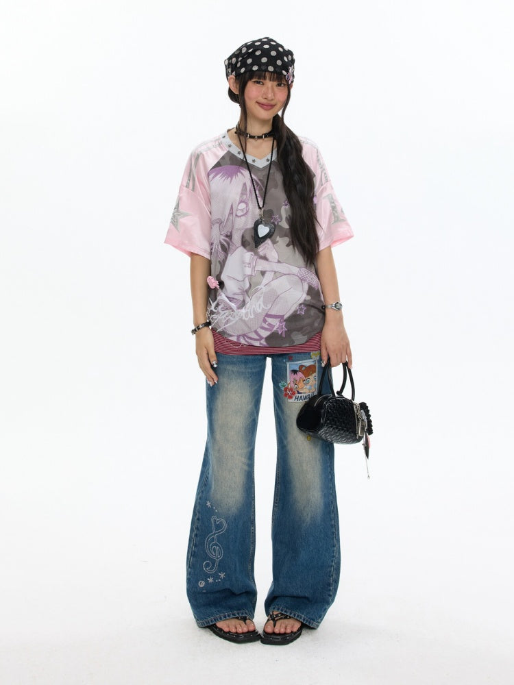 Camouflage V-Neck Loose Short-Sleeve T-Shirt【s0000017345】
