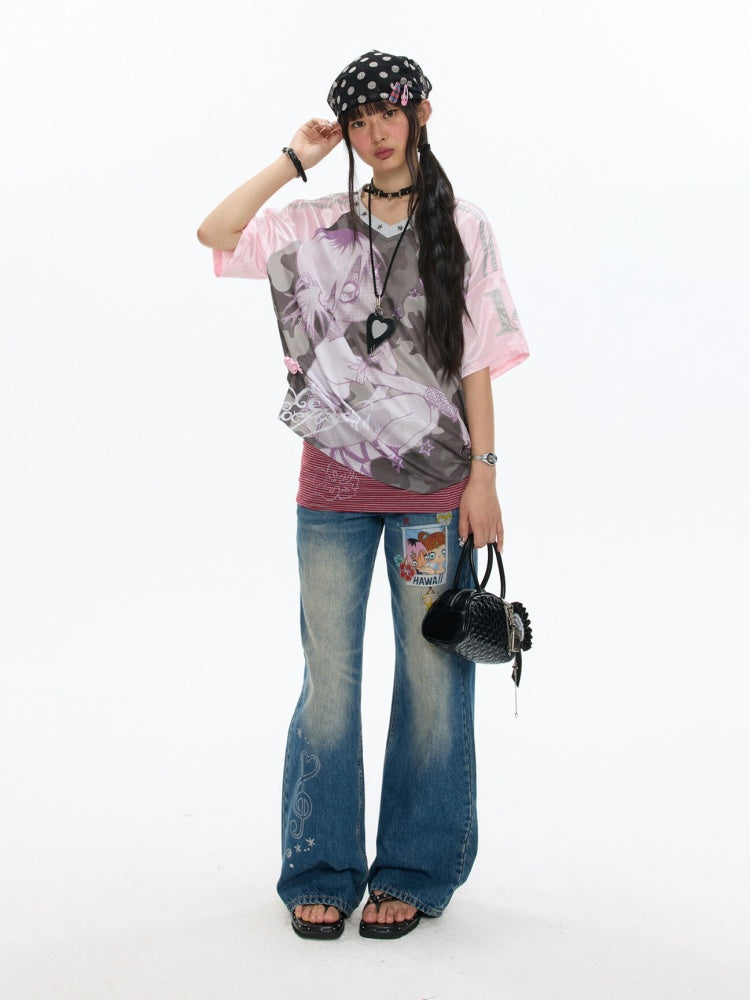 Camouflage V-Neck Loose Short-Sleeve T-Shirt【s0000017345】