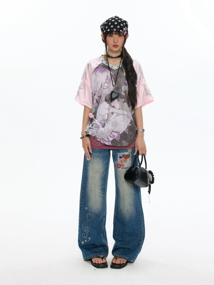 Camouflage V-Neck Loose Short-Sleeve T-Shirt【s0000017345】