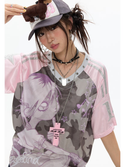 Camouflage V-Neck Loose Short-Sleeve T-Shirt【s0000017345】