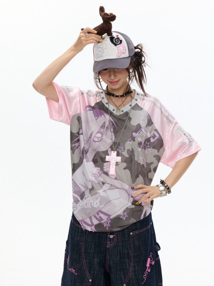 Camouflage V-Neck Loose Short-Sleeve T-Shirt【s0000017345】