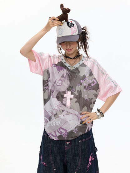 Camouflage V-Neck Loose Short-Sleeve T-Shirt【s0000017345】
