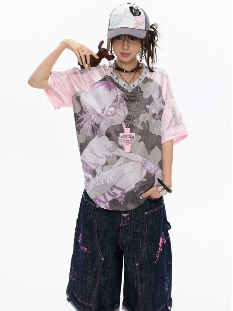 Camouflage V-Neck Loose Short-Sleeve T-Shirt【s0000017345】