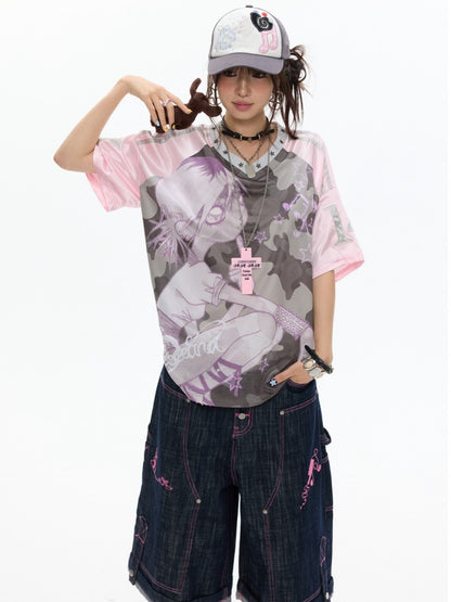 Camouflage V-Neck Loose Short-Sleeve T-Shirt【s0000017345】