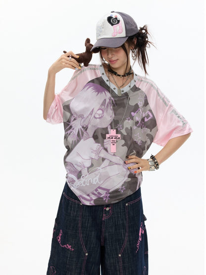 Camouflage V-Neck Loose Short-Sleeve T-Shirt【s0000017345】