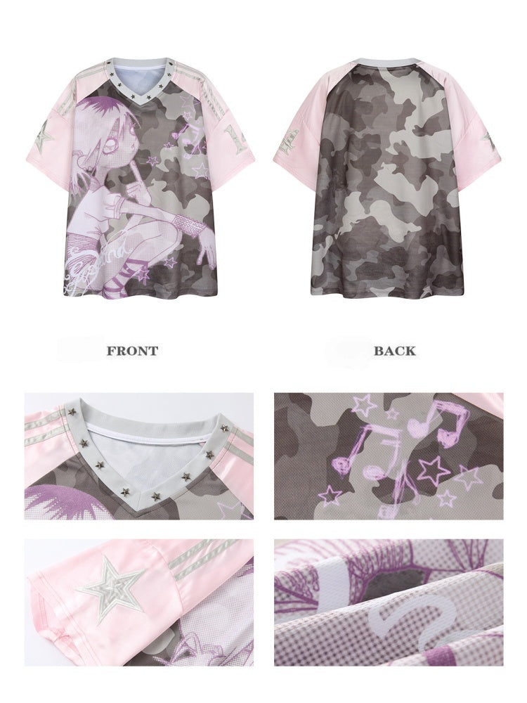 Camouflage V-Neck Loose Short-Sleeve T-Shirt【s0000017345】