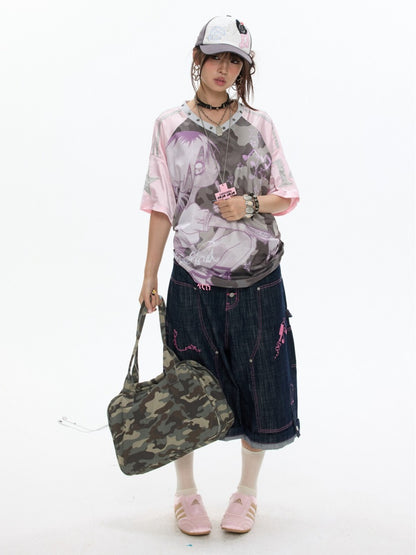 Camouflage V-Neck Loose Short-Sleeve T-Shirt【s0000017345】