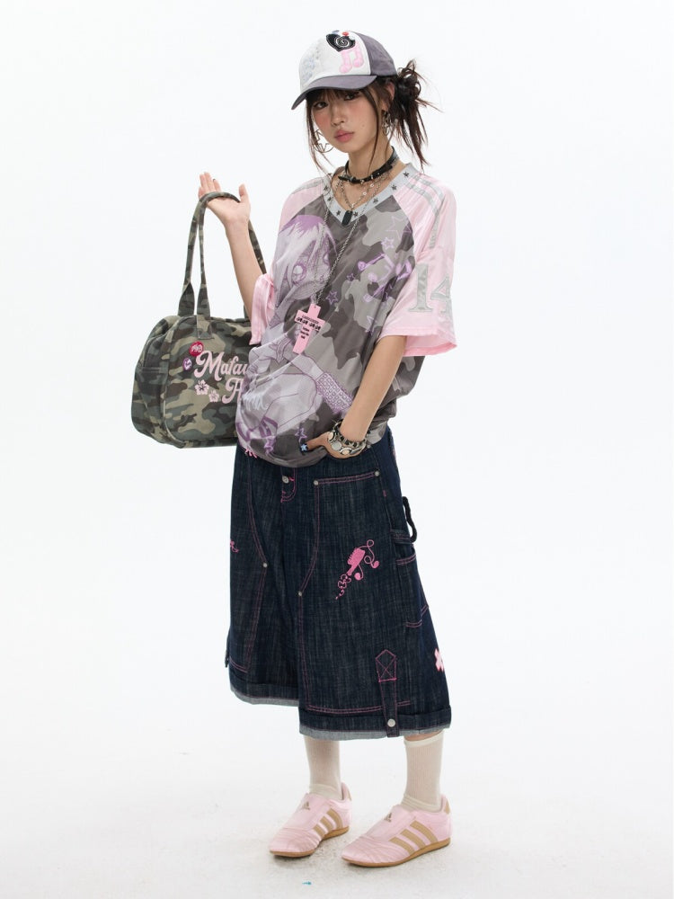 Camouflage V-Neck Loose Short-Sleeve T-Shirt【s0000017345】