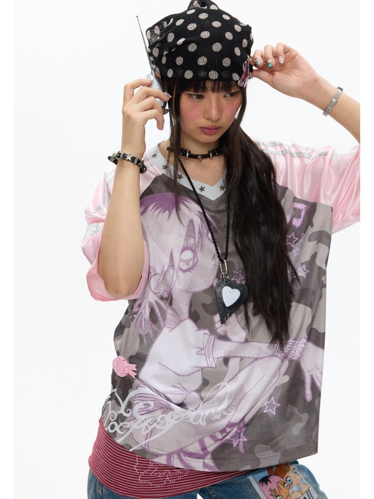 Camouflage V-Neck Loose Short-Sleeve T-Shirt【s0000017345】