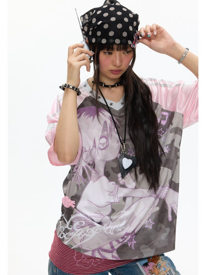 Camouflage V-Neck Loose Short-Sleeve T-Shirt【s0000017345】