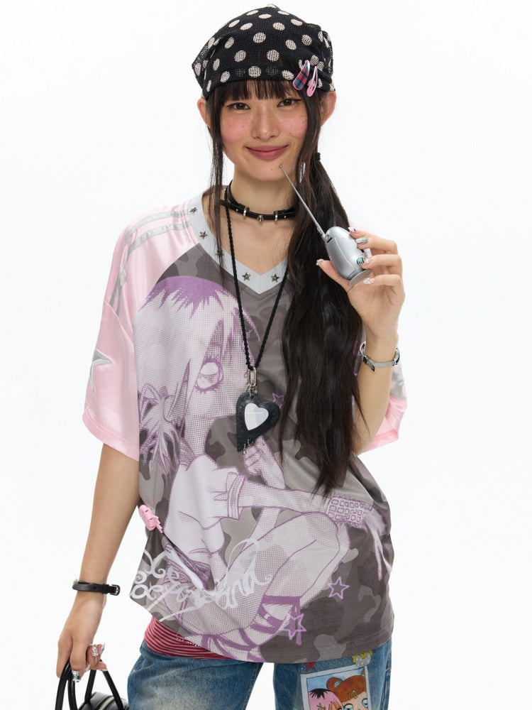 Camouflage V-Neck Loose Short-Sleeve T-Shirt【s0000017345】