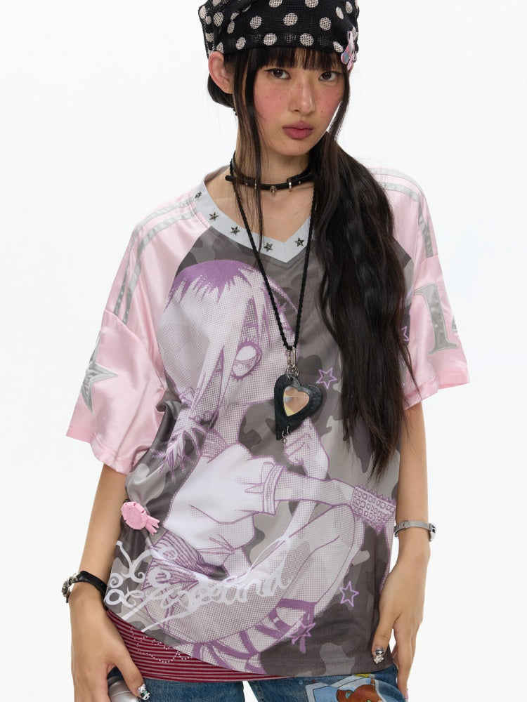 Camouflage V-Neck Loose Short-Sleeve T-Shirt【s0000017345】