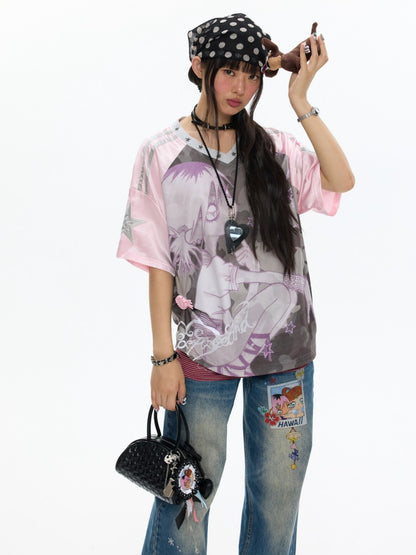 Camouflage V-Neck Loose Short-Sleeve T-Shirt【s0000017345】