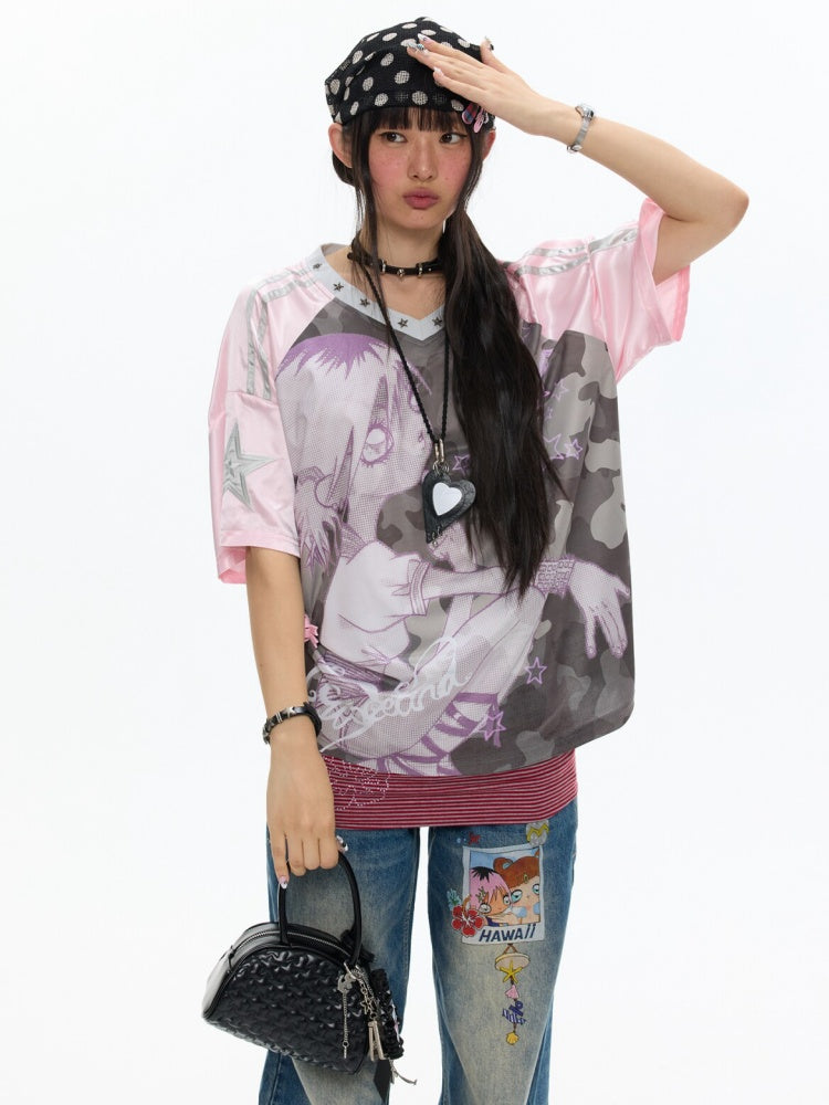Camouflage V-Neck Loose Short-Sleeve T-Shirt【s0000017345】