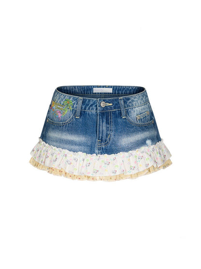 Cute Floral Denim Short Skirt With Safety Pants【s0000017346】