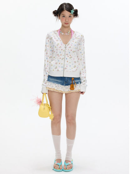 Cute Floral Denim Short Skirt With Safety Pants【s0000017346】