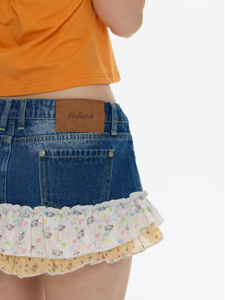 Cute Floral Denim Short Skirt With Safety Pants【s0000017346】