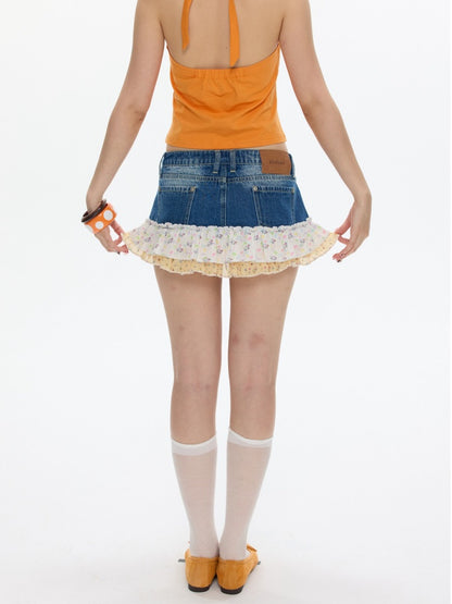 Cute Floral Denim Short Skirt With Safety Pants【s0000017346】