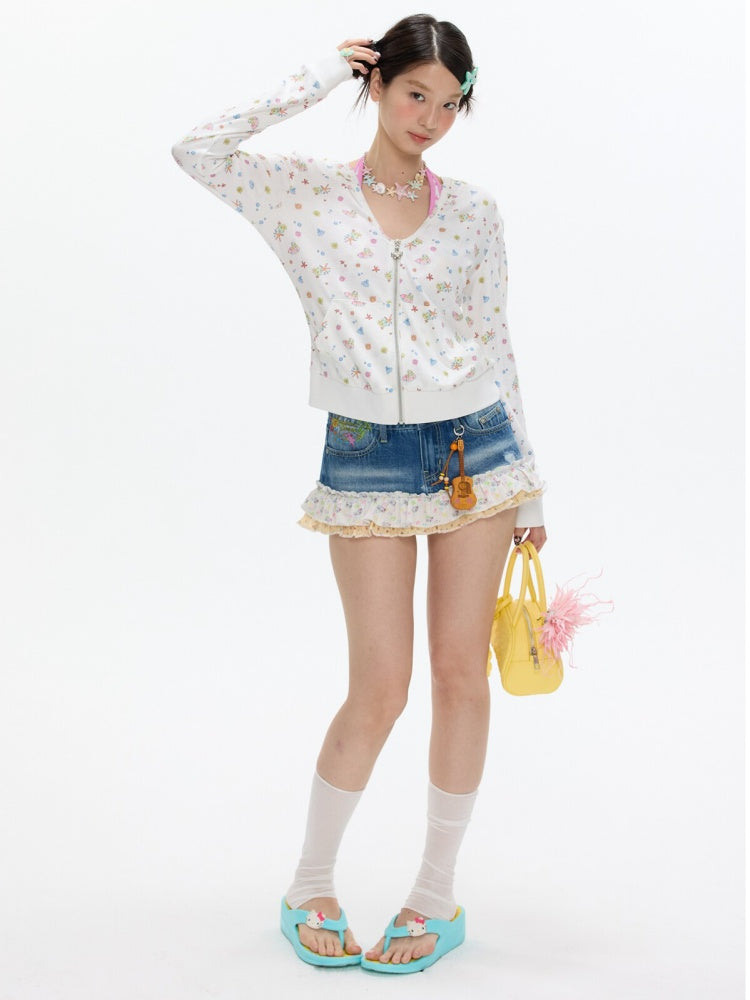 Cute Floral Denim Short Skirt With Safety Pants【s0000017346】
