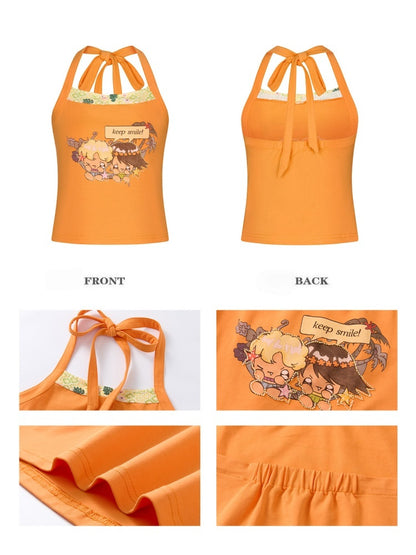 Cute California Orange Bead Embroidered Halter-Neck Tops【s0000017347】