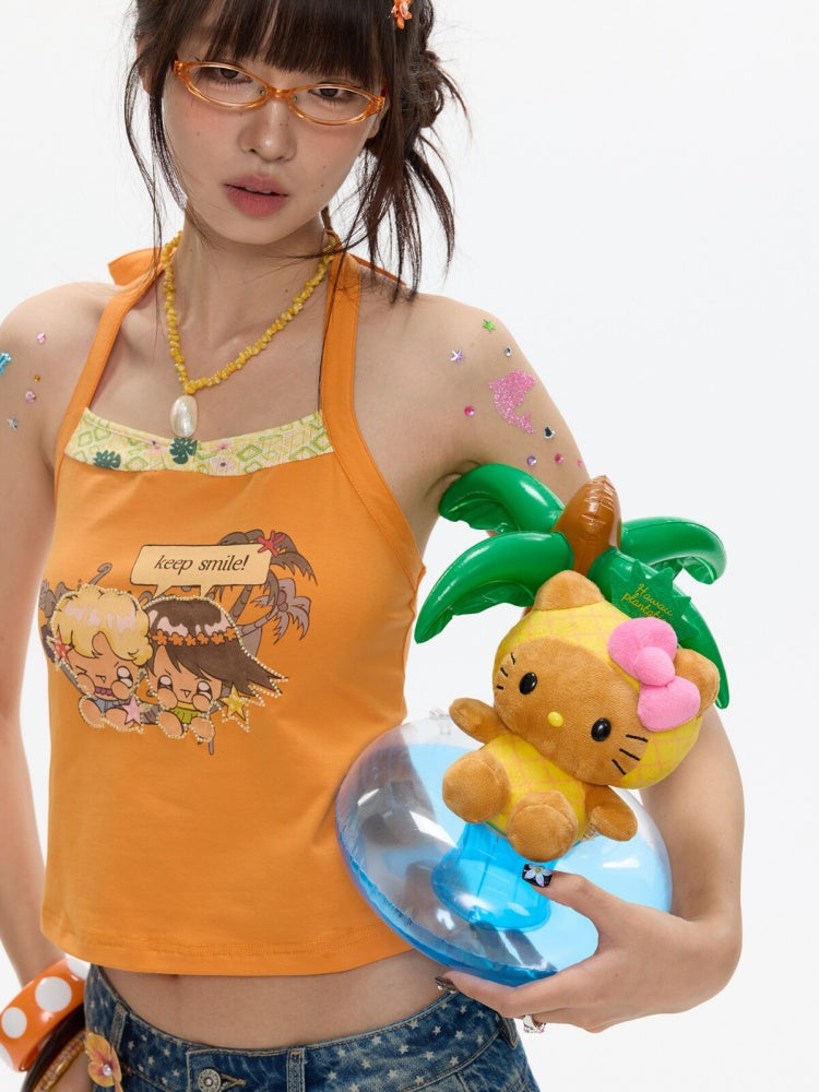 Cute California Orange Bead Embroidered Halter-Neck Tops【s0000017347】