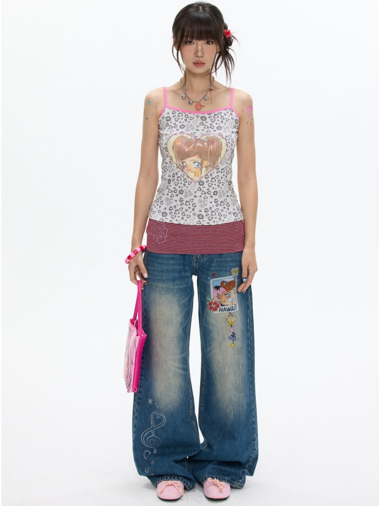Star Polka Dot Patchwork Washed Jeans【s0000017349】