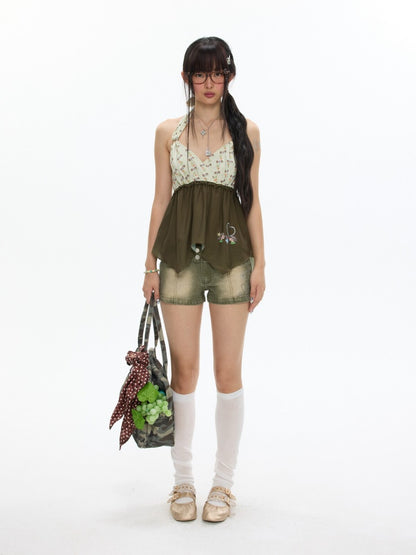 Wide-Belt Metal Studs Stretch Slimming Denim Shorts【s0000017351】