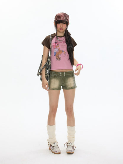 Wide-Belt Metal Studs Stretch Slimming Denim Shorts【s0000017351】