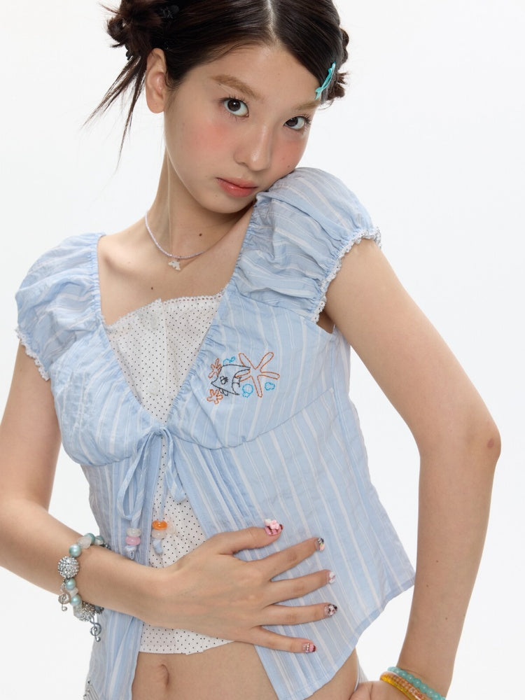 Embroidered Faux Layered Blouse【s0000017352】