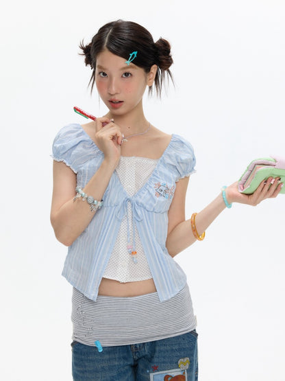 Embroidered Faux Layered Blouse【s0000017352】
