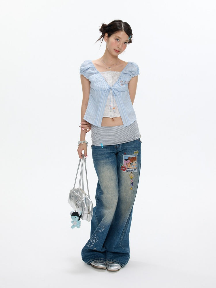 Embroidered Faux Layered Blouse【s0000017352】
