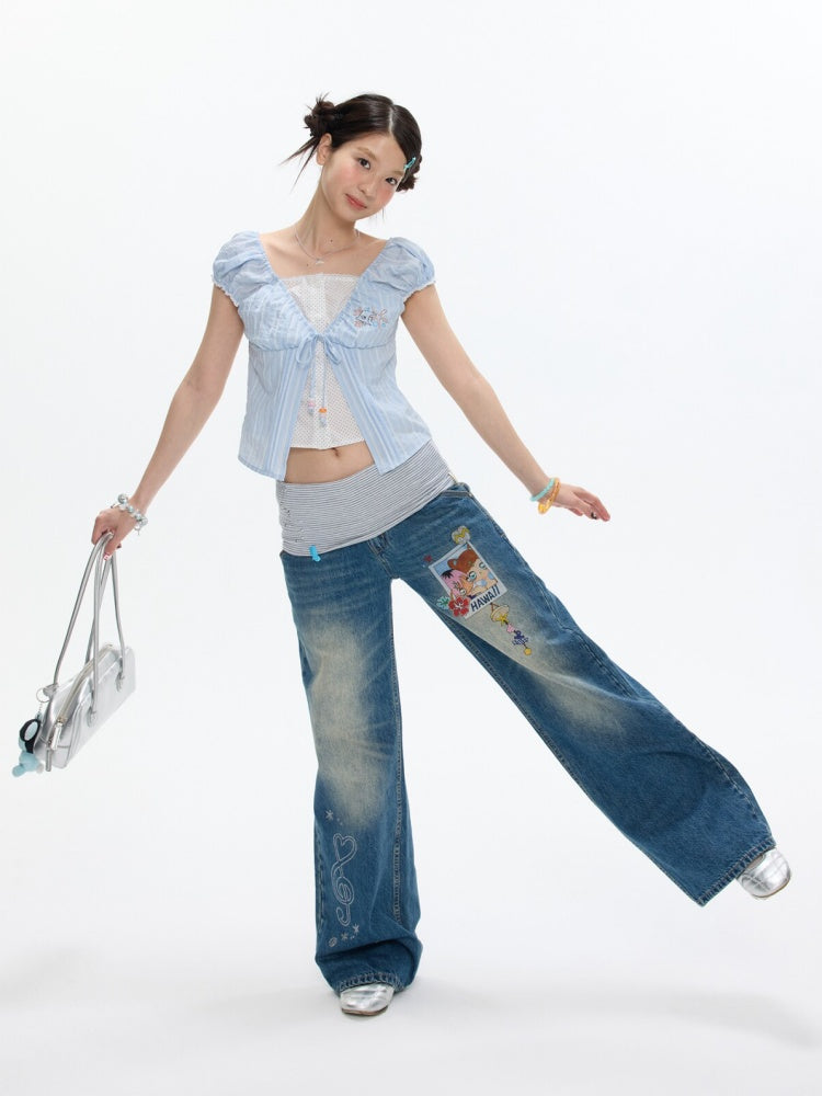 Embroidered Faux Layered Blouse【s0000017352】