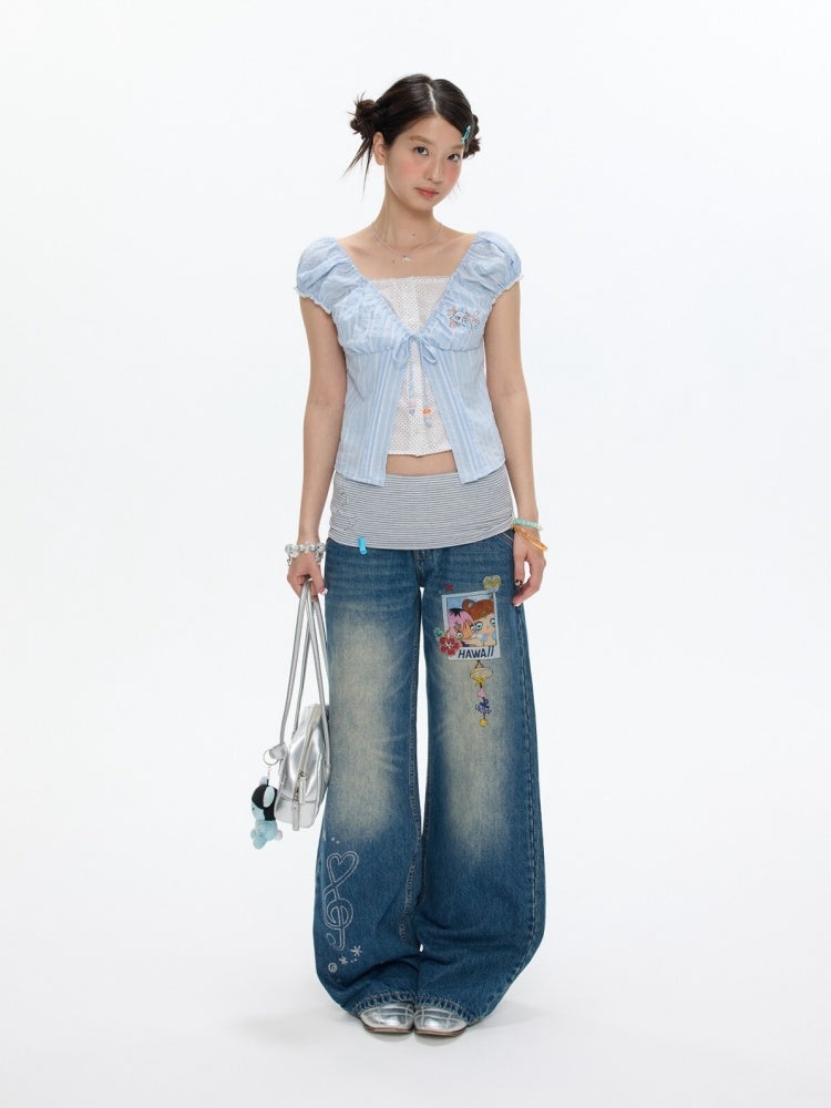 Embroidered Faux Layered Blouse【s0000017352】