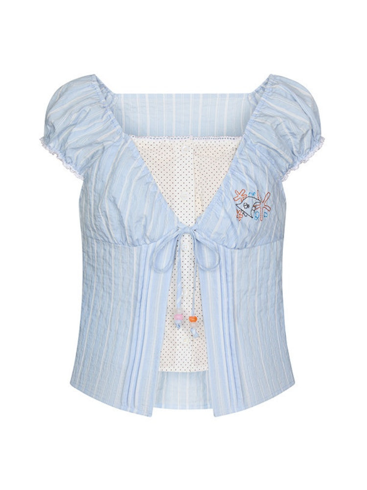 Embroidered Faux Layered Blouse【s0000017352】