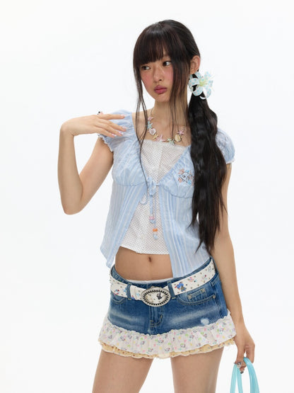 Embroidered Faux Layered Blouse【s0000017352】