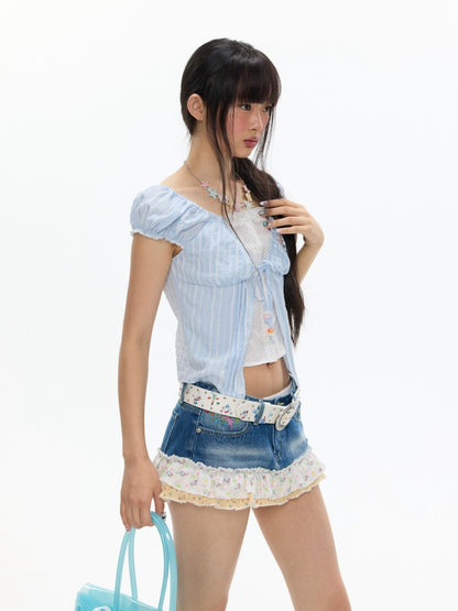 Embroidered Faux Layered Blouse【s0000017352】