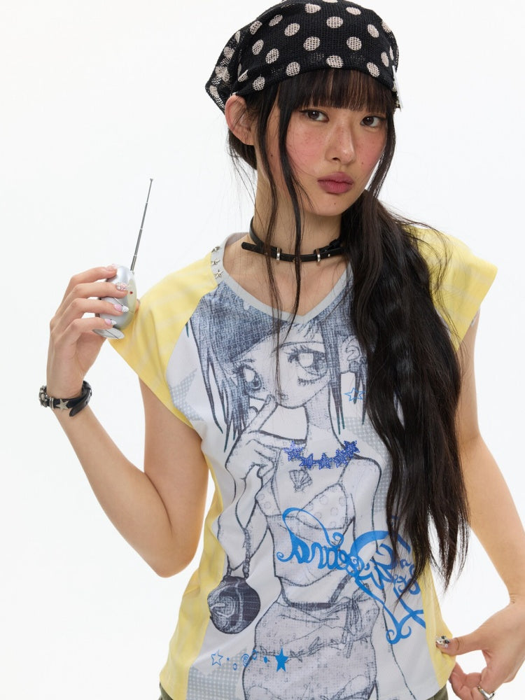 Splicing Striped V-Neck Rhinestone Cinched Jersey【s0000017355】