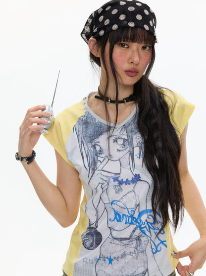 Splicing Striped V-Neck Rhinestone Cinched Jersey【s0000017355】