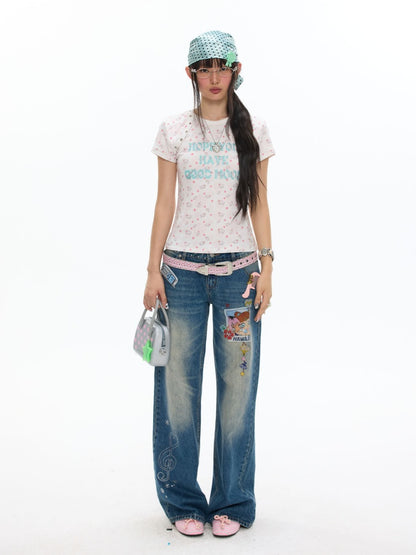 Star Vortex Shell Shoulder Short-Sleeve High Stretch Letter T-Shirt【s0000017358】