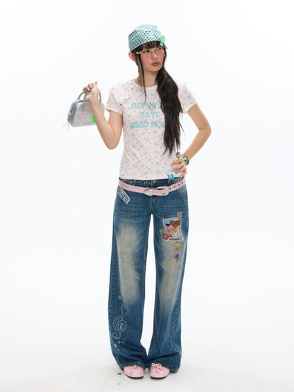 Star Vortex Shell Shoulder Short-Sleeve High Stretch Letter T-Shirt【s0000017358】