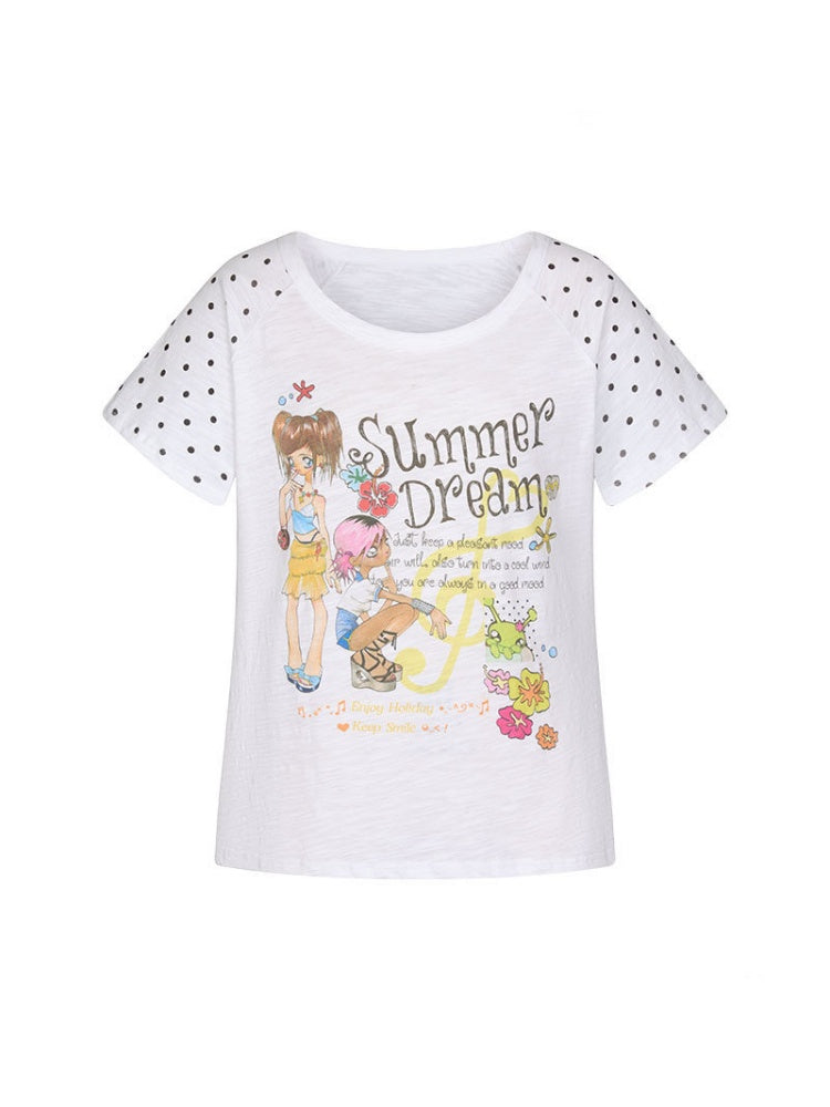Polka Dot Large Collar Snowflake Cotton Short-Sleeve T-Shirt【s0000017359】